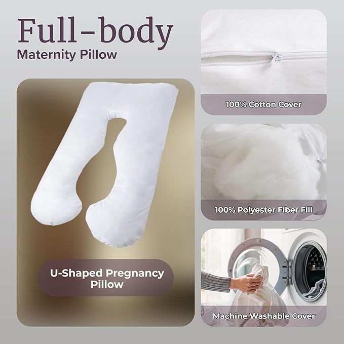 Lavish Home Pregnancy Pillow - U-Shaped Full Body Pillow with Removable Cover - Pregnancy Support for Sleeping - Body Cushions for Adults, Maternity Pad (White)