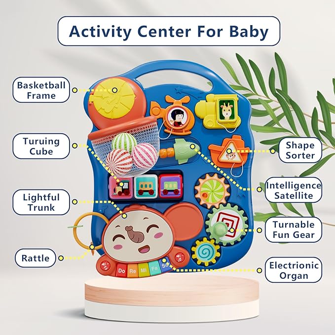 QDRAGON 3 in 1 Baby Walker and Activity Center for Boy, Learning to Walk, Sit to Stand, Early Educational Push Toys with Music Panel for Infant Toddler 12+ Months Blue