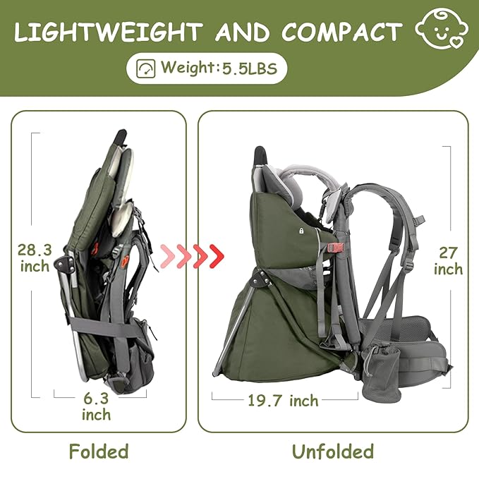 WIPHA Baby Backpack Carrier, Comfort Toddler Carrier Hiking Backpack with Canopy, Adjustable Lightweight Child Carrier