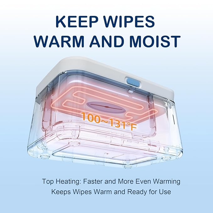 Baby Wipe Warmer and Dispenser Portable Heated Diaper Wipe Heater with Fast Heating, Larger Capacity, and Anti-Dry Out (with Charger Block)