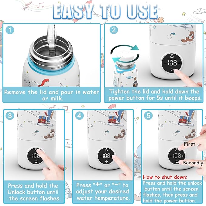 Portable Bottle Warmer, Travel Formula Milk Warmer for Baby, 17oz Water Warmer On The Go with 3min-Rapid-Heat Fast Charge Cordless Formula Warmer Temp Control Baby Travel Essential Xams Gift