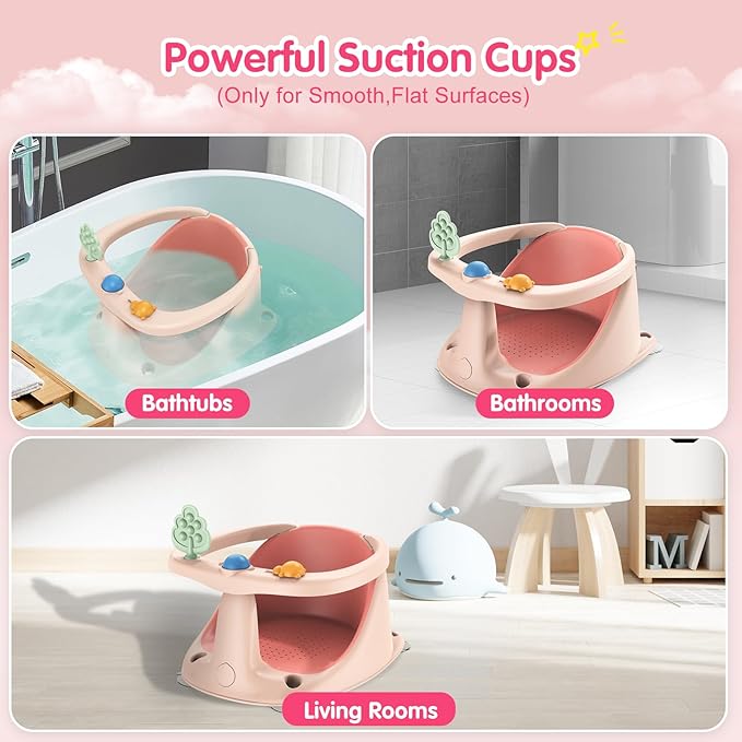 Baby Bath Seat for Babies 6 Months & Up, Non-Slip Bath Seats for Babies Sitting up,Bath tub Seat with Suction Cups,Safe & Comfortable Bath Chair Baby, Pink