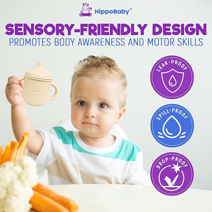 Silicone Transition Sippy Cup for 6+ month old | Includes 1 Toddler straw cup & 1 Baby Sippy Cup with Handles 5 oz | Perfect for Baby Led Weaning (Mint/Cream, 5 oz)