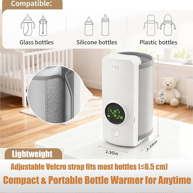 Fast Heating Portable Bottle Warmer,Travel-Easy,18W Fast Charging,6-Speed Temperature Control,Locked-in Nutrition,360 Degree Wrap Even Warming,Ensuring Baby Needs