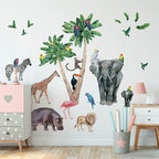 Safari Animal Wall Decals for Kids by Lipastick-Peel and Stick Jungle Stickers Giraffe, Elephant, Hippo, Palm Tree, Parrot for Toddlers Room, Nursery, Playroom, Classroom, Daycare Decor Art- M Size