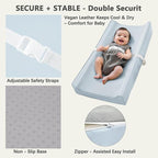 Vegan Leather Changing Pad Cover with Zipper - 31"X 16" - Waterproof Wipeable, Extra Thick & Portable & Non-Slip Diaper Mat - Fits Standard Changing Tables (Blue)