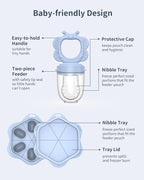 Silicone Baby Fruit Food Feeder (2 Pack) with Freezer Nibble Tray, Breastmilk Popsicle Molds for Baby Teething Relief, Silicone Feeder for Safe Infant Self Feeding, BPA Free, Dishwasher Safe, 3 Month+