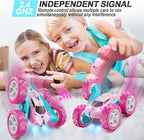 RC Cars, Pink Remote Control Car for Girls, 2.4 GHZ Double Sided RC Stunt Car 360° Rotating Remote Control Crawler with Headlights Car Toys for 6 7 8 9 10 11 12 Girls Birthday Gift