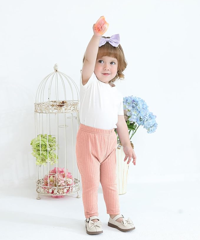 Baby and Toddler Girl's 5 Pack Cotton Ribbed Pull On Pants Leggings 0-4 Years