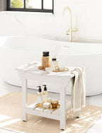 Waterproof Shower Bench, Poly Lumber Shower Stool for Shaving Legs, Shower Chair Seat with Storage Shelf and Handles, Bathroom Bench for Inside Shower, Non-Slip