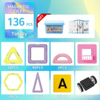 Magnetic Tiles Building Blocks Toys for Kids, 136 Pieces 3D Creative Castle Construction Magnetic Stacking Set Preschool Intelligence STEM Toys for Girls Boys Age 3years and Up (Educational Set)