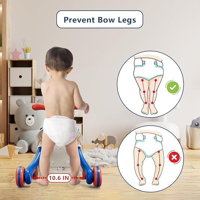 QDRAGON 3 in 1 Baby Walker and Activity Center for Boy, Learning to Walk, Sit to Stand, Early Educational Push Toys with Music Panel for Infant Toddler 12+ Months Blue