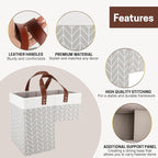 SAM AND MABEL Stair Basket with Chevron Pattern – 16”L x 9.5”W x 16”H Staircase Basket with Handles, Foldable Stairway Storage Organizer for Home Office Decor (Smart Gray-White)