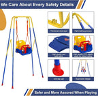 Toddler Swing Set, 3-in-1 Baby Swing Outdoor/Indoor, Toddler Swing&Jumper with Foldable Metal Stand, Baby Swing Outdoor for Aged 6 Months to 10 Years Old