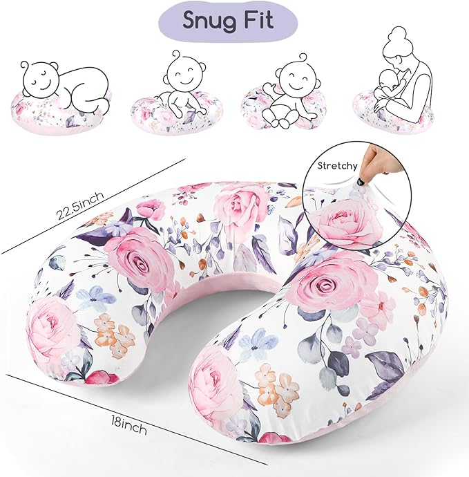Nursing Pillow Cover 1 Pack, Minky Removable Nursing Pillowcase for Breastfeeding Pillows, Reversible Feeding Slipcover for Baby Boys/Girls, Super Soft Comfortable (Stylish Floral)