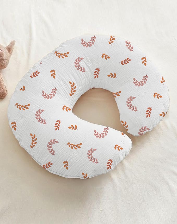 Nursing Pillow Covers 2 Pack, Muslin Nursing Cover for Breastfeeding Pillows, Comfortable for Baby Girls and Boys (Brick & Leaf)