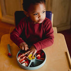 TalkTools Bitsy Silicone Baby Suction Plate with Locking Lid – Divided Plate for Toddlers Learning to Self-Feed – Non-Slip, BPA-Free, Microwave + Dishwasher Safe Baby Mealtime Plate(Cloud).