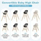 HONEY JOY Baby High Chair, 6-in-1 Eat & Grow Wooden Highchair/Toddler Chair with Removable Tray, 5-Point Harness, PU Cushion and Footrest, Convertible High Chair for Babies and Toddlers(Black)