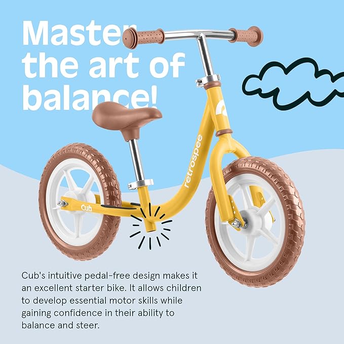 Retrospec Cub Toddler 12" Balance Bike, 18 Months - 3 Years Old, No Pedal Beginner Kids Bicycle for Girls & Boys, Flat-Free Tires, Adjustable Seat, & Durable Frame