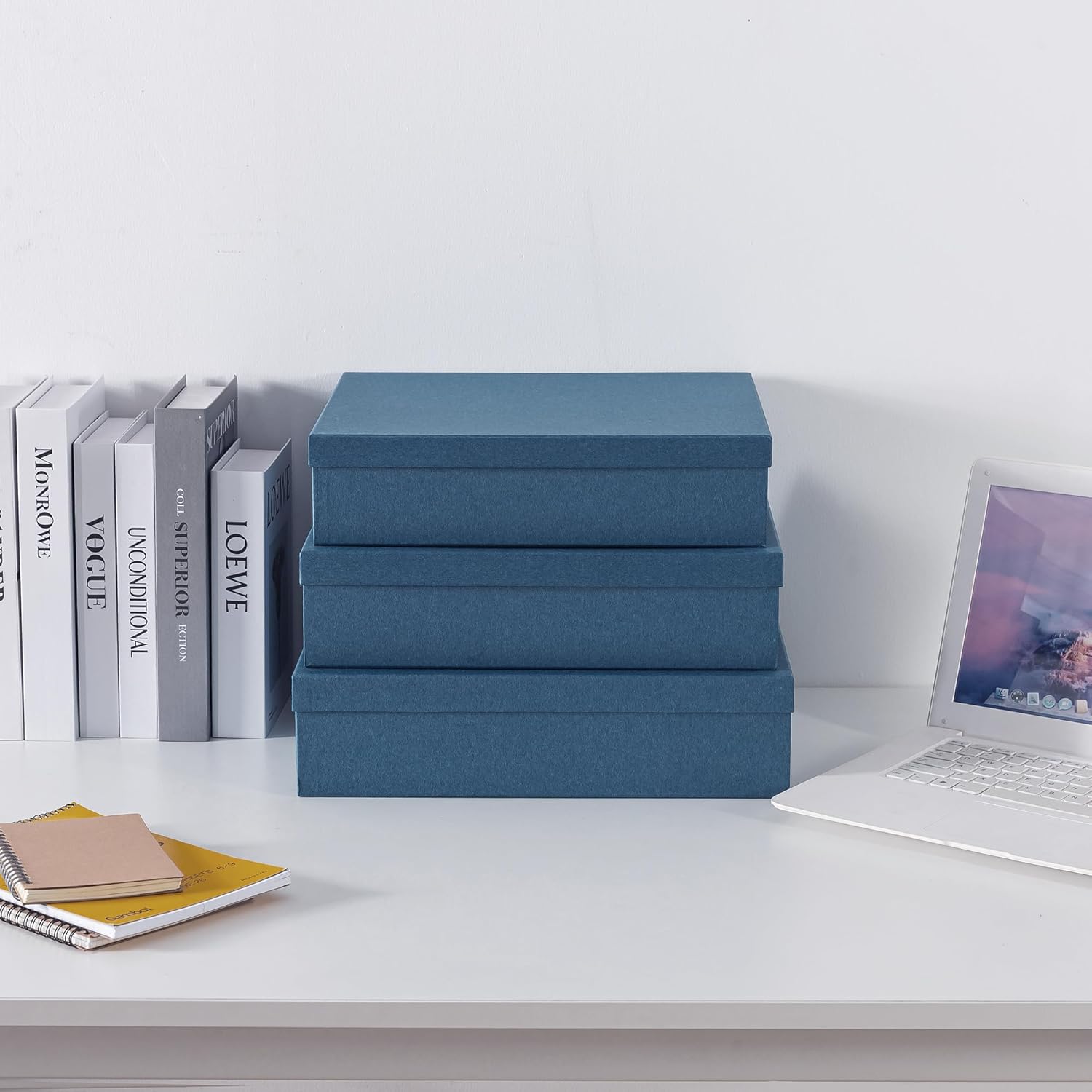 Soul & Lane Decorative Storage Boxes with Lids, Paper Storage Box Set for Keepsakes and Photos, Decorative Boxes for Home Decor, Stationery, Office Organizers, Navy Blue