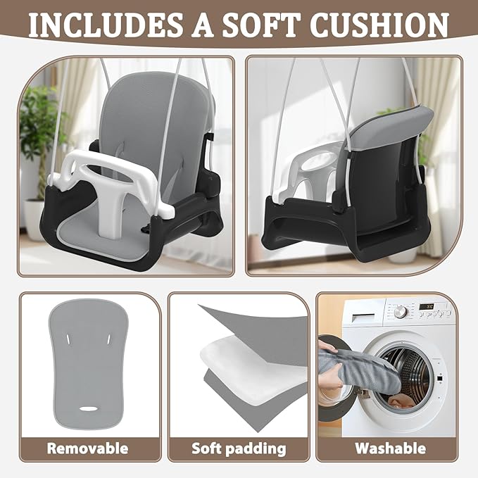 2 in 1 Toddler Swing & Baby Jumper, Foldable Baby Jumper with Soft Cushion, Foldable Indoor & Outdoor Use, Easy to Install & Store Swing Sets for Backyard Play (Black)