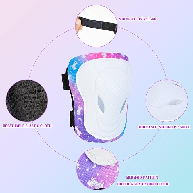 Kids Knee and Elbow Pads Set, 7 in 1 Skating Protective Gear for Skateboard, Roller Skating, Scooter, Cycling, 3-8 Years