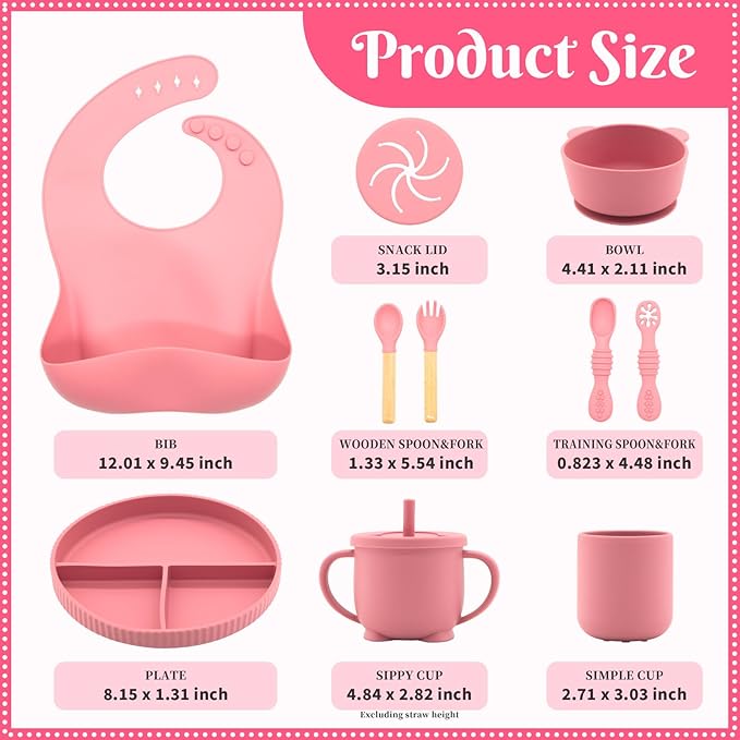 Silicone Baby Feeding Set 10 Pcs, Baby Led Weaning Supplies, Baby Feeding Supplies Set BPA Free, Baby Essentials for Newborn Gift Red