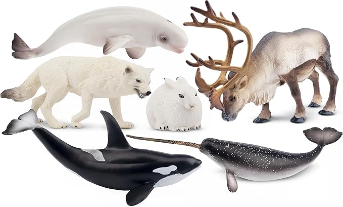 Toymany 12PCS 4-7" Large Polar Animals Figurines, Plastic Arctic Animal Toy Preschool Set Includes Polar Bear,Caribou,Whales,Walrus, Cake Toppers Christmas Birthday Toys Gift for Kids Toddlers