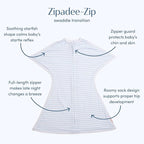 SleepingBaby Zipadee-Zip Transition Swaddle - Cozy Baby Swaddle Blanket with Zipper Convenience - Roomy Wearable Blanket for Easy Diaper Changes - Blue/Cream, Small (4-8 Month)