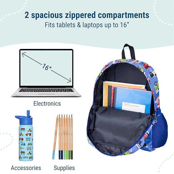 Wildkin 16-inch Kids Backpack – Durable, Padded & Spacious School Bag for Boys & Girls - Heroes