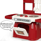 Kitchen Set for Toddler with Sound and Light，Pretend Cooking Food Set,Kids Kitchen Playset，Play Sink with Running Water and Electronic Induction Stove，Kitchen Accessories (red Kitchen and More Food)