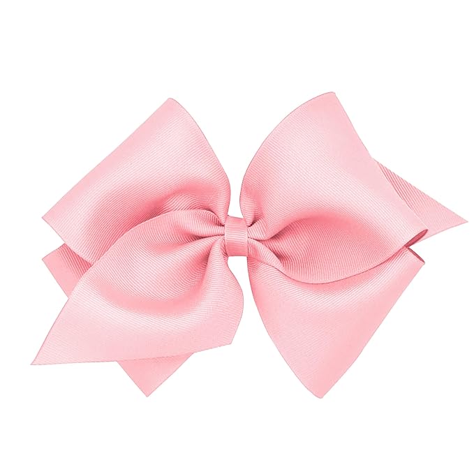 Wee Ones Girls' Plain Wrap Classic Grosgrain Hair Bows on a WeeStay No-Slip Hair Clip, Handmade, Wide King, Light Pink