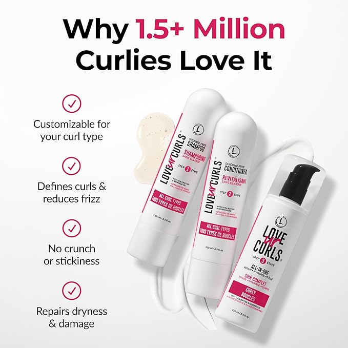 Love Ur Curls - Shampoo & Conditioner Set with All in One Curl Cream Styler for Curly Hair, 3 Step System for Repair and Moisturizing