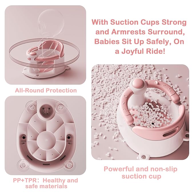 Baby Bath Seat for Babies 6 Months & up,3 Baby Bath Toys, Non-Slip Baby Bath Seat, Safe & Comfortable Baby Bath Support, Pink