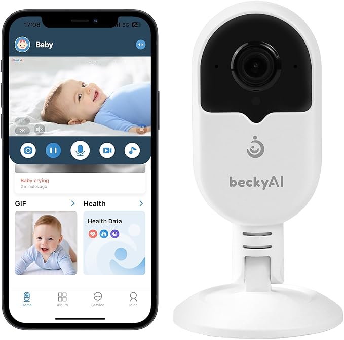 Smart Baby Monitor Contact-Free with Sleep & Breathing Tracking, 2K Secure Wi-Fi Video Camera Supporting Local Video Recording, AI Face Capture, Crying Alerts, Face Cover Alarm, Night Vision