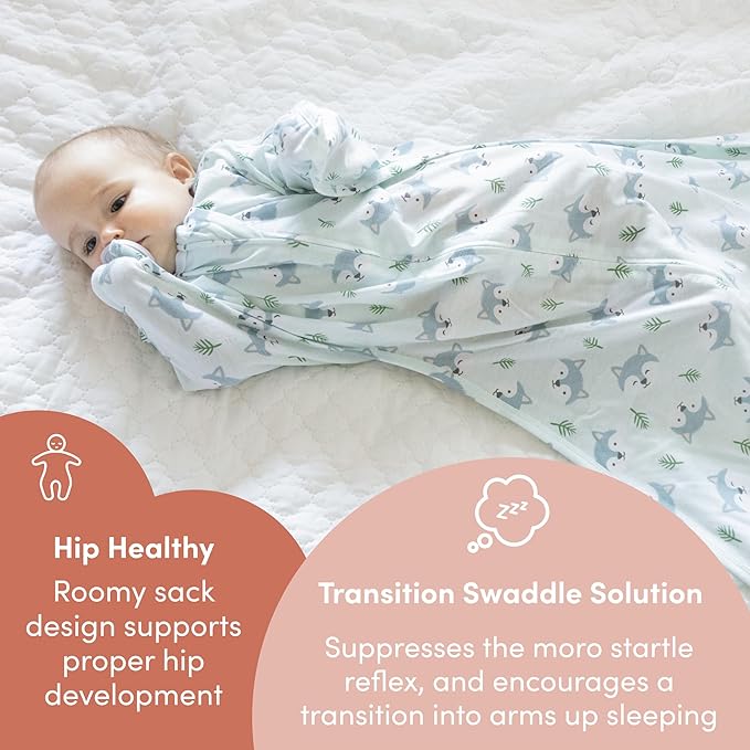 SleepingBaby Zipadee-Zip Transition Swaddle - Cozy Baby Swaddle Blanket with Zipper Convenience - Roomy Wearable Blanket for Easy Diaper Changes - Happy Wolf, X-Small (3-6 Month)