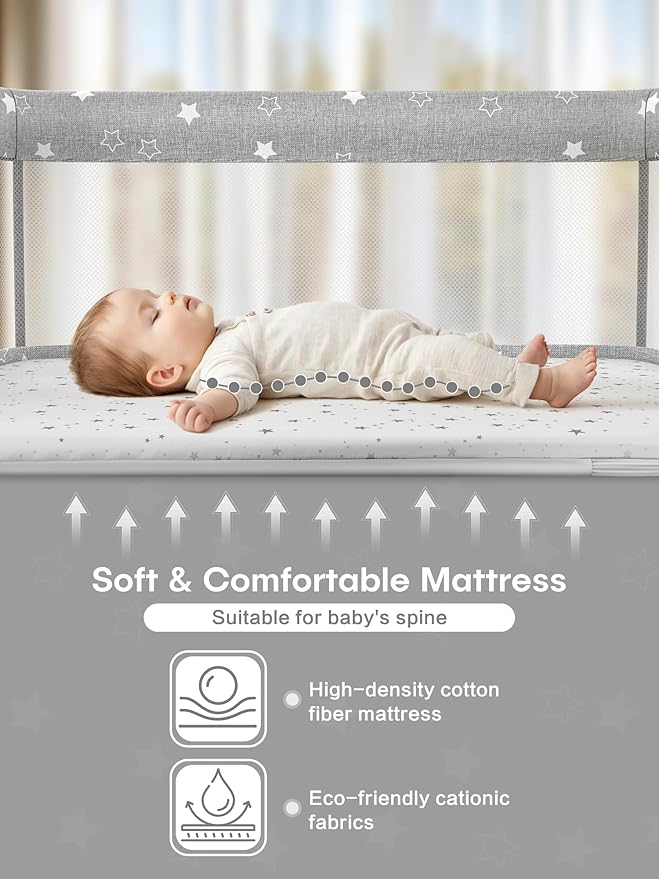 Bassinet Bedside Sleeper, Baby Crib with Mattress and Adjustable Height & Upgraded Wheels, All Mesh Portable Bassinet, Baby Bed for Newborn