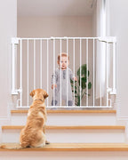 Cumbor 29.2-43" No Bottom Bar Baby Gate for Stairs, 2-in-1 Hardware Mounted Dog Gate Indoor, Auto Close Pet Gate for Doorways with Large Walk Thru Door, Wide Child-Proof Safety Gates for Kids (White)