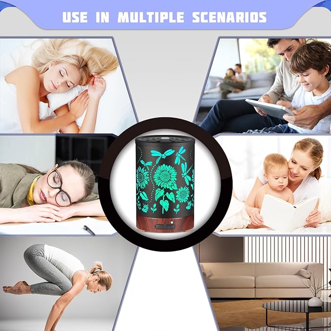 Essential Oils Diffuser,Christmas Aromatherapy Diffuser,Birthday Gifts for Women Mom Grandma,Metal Cool Mist Humidifier with 7 Colors Lights Waterless Auto Off Air Diffusers (Sunflower)