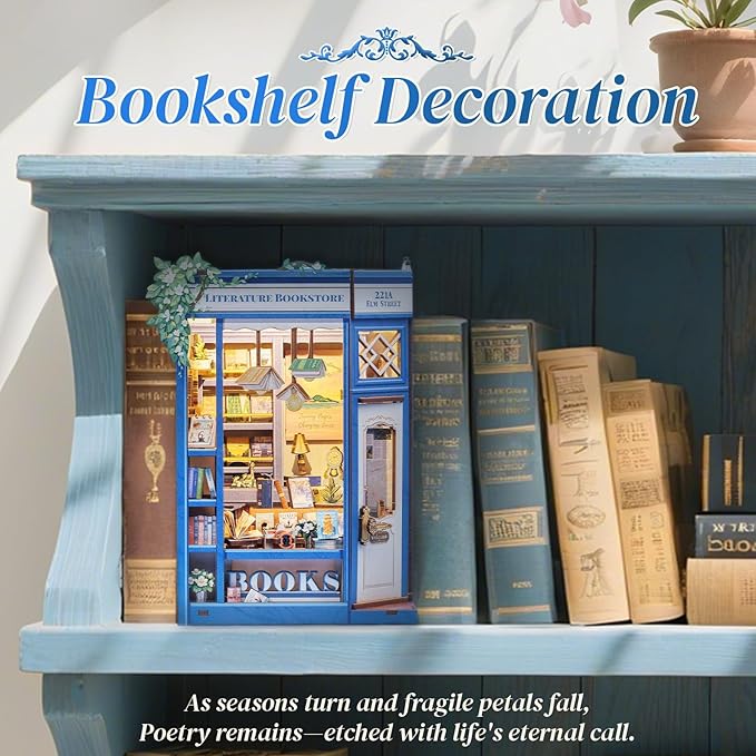CUTEBEE Book Nook Kit - DIY Miniature House Dollhouse Kit for Adults and Teens, Booknook Tiny House Bookshelf Decor 3D Wooden Puzzle, Gifts for Family, Friends (Literature Bookstore)