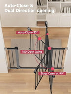 36.2" Extra Tall Baby Gate for Stairs, 29.5-46" Wide Dog Gate for Doorways, Walk Thru Auto Close Metal Child Gate for The House, Stairs and Doorways, Pet Gate Pressure Mounted Dog Gate Indoor (Black)