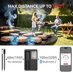BFOUR 524FT Meat Thermometer Digital Wireless with Smart App, Bluetooth Smoker Cooking Thermometer with LCD Booster, IP67 Waterproof & 752°F Heat Resistance 2 Meat Probes for Food Grill Oven and BBQ