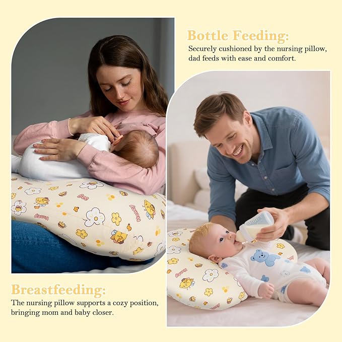 Nursing Pillow & Breastfeeding Pillow – Ergonomic C-Shape for Breastfeeding & Bottle Feeding, Breathable with Washable Cover, Tummy Time & Sitting Support (0-18Months)