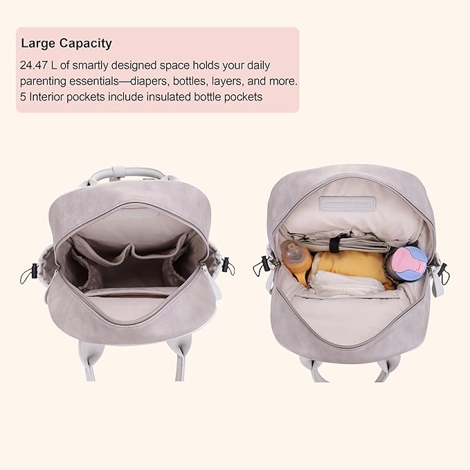 JESSIE & JAMES Saturday EDC Diaper Bag Backpack Multi Function Diaper Bag with Changing Pad & Stroller Straps_Grey