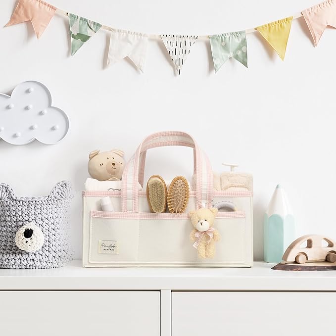 PeraBella XL Diaper Caddy Organizer With Handle, Baby Shower Gifts Basket Bag, Registry Search Must Haves Items, Newborn Girl Boy Nursery Storage Organizer, Baby Bag Essentials, Car Diaper Caddy Cart
