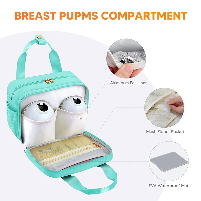 PIIOSER Breastmilk Cooler Bag with Ice Pack, Compatible with Wearable Breast Pumps & Accessories - Portable Pumps Carrying Case for Nursing & Working Moms (Green-Small)