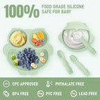 Baby Weaning Set, Silicone Feeding Set(10 Pcs), Toddler Set with Adjustable Bib, Suction Bowl, Plate, Fork, Spoon, Water & Snack Cup Kit, Led Kit for Babies, and Kids Green GJTZ-04