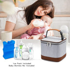 Breastmilk Cooler Bag with Ice Pack Fits 4 Baby Bottles Up to 5 Ounce, Baby Bottle Cooler Bag Great for Nursing Mom Daycare, Straps