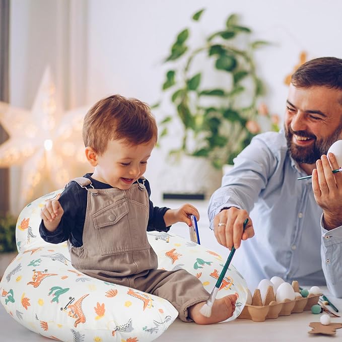 Nursing Pillow, More Support for Mom and Baby, Removable Cotton Cover and Colorful Animal Patterns, Machine Washable, Plus Size Baby Pillow, White