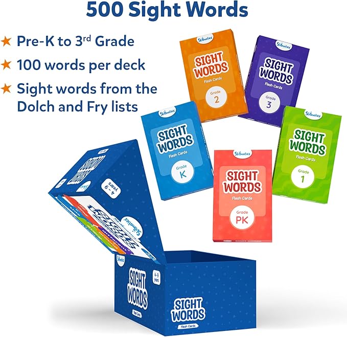 Skillmatics Flash Cards - 500 Sight Words for Preschool (Pre-K), Kindergarten, 1st, 2nd, 3rd Grade Gifts, Includes The Dolch & Fry Word List & 6 Unique Games